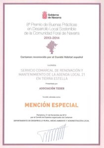 Mención especial VIII Premio Buenas Practicas en Desarrollo Local Sostenible Comunidad Foral de Navarra 2013-2014